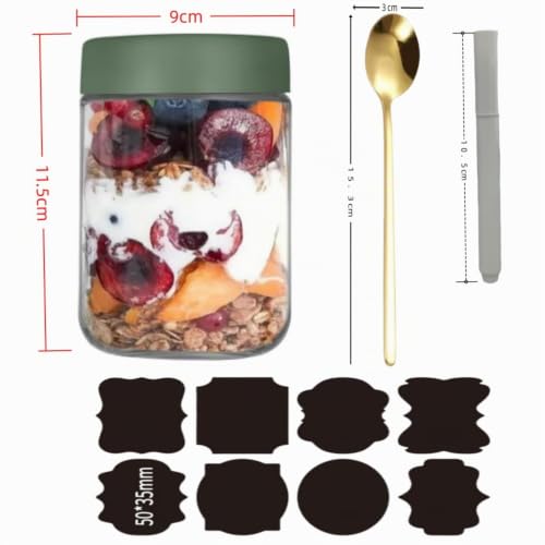 CNKHDZ 6 Vert pièce 500MLOvernight oatspot de yaourt en verre avec couvercle,pot yaourt en verre avec couvercle,Épices Bocaux en Verre Réutilisables avec Couvercles à Vis D'étanchéité – vue 2