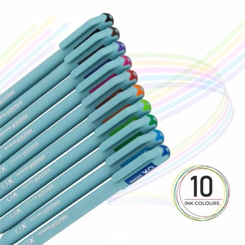 Image of Hauser XO 0.7mm 10 Vibrant Ink Multicolor Ball Pen Set Blister Pack of 3-Total 30 Pens| Smooth Ink Flow | Minimalistic Pastel Body, Comfortable Grip | For Writing, Doodling, Coloring & Mandala Art