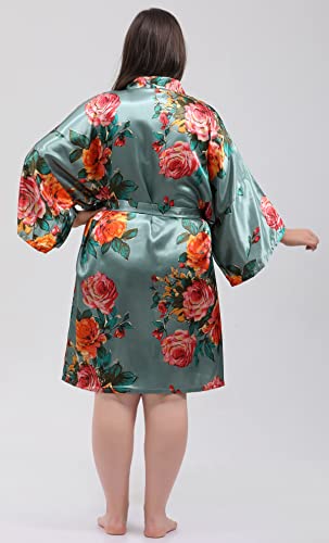 QXQTER Peony Floral Silky Satin Robe Wedding Bridal Party Bride Bridesmaid Robes for Women Dressing Gown Kimono Robe4