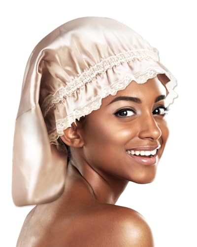 FOLAI Gorro de dormir de seda, suave y cómodo de satén, gorro largo de satén para mujer, gorro de seda para dormir, transpirable (champán)