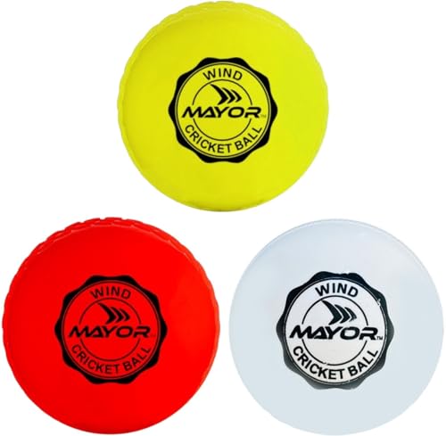 Image of Mayor Cricket Wind Ball for Indoor & Outdoor Street Cricket Rubber Ball (Pack of 3) (Multicolour)