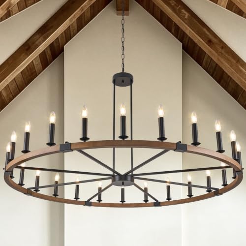 Farmhouse Wood Wagon Wheel Chandelier 24 Light Large Round Chandelier 59" by FookChak - Used condition - US$293.83