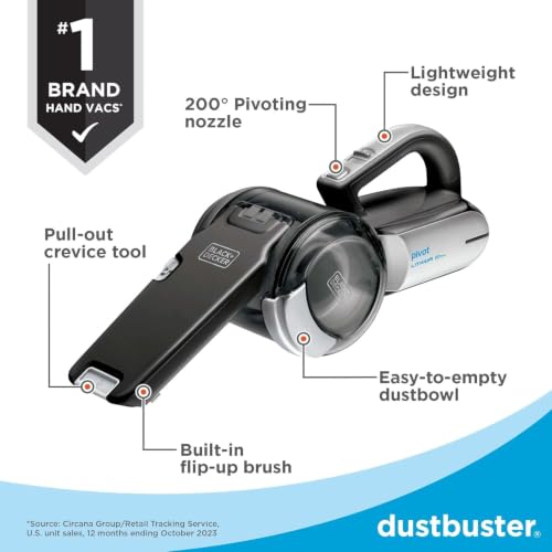 Image of BLACK+DECKER dust buster PIVOT VAC Handheld Vacuum Cordless, Car Vacuum Portable Rechargeable, Extendible Crevice Tool and 200 Degree Pivoting Nozzle, Strong Suction, Lightweight (BDH2000PL)