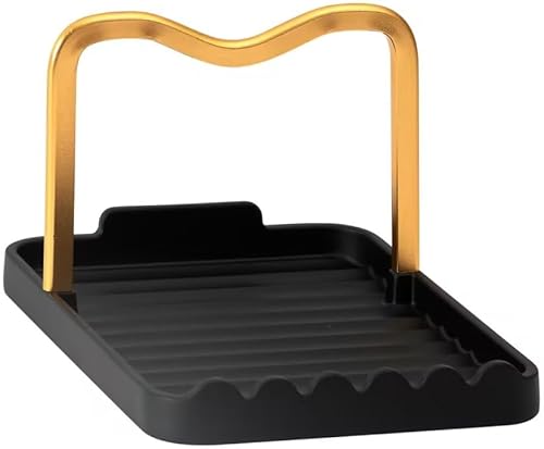 Soporte de cuchara negro, soporte para cuchara con soporte de tapa para encimera de cocina, soporte multifunción para tapa de olla de cocina,