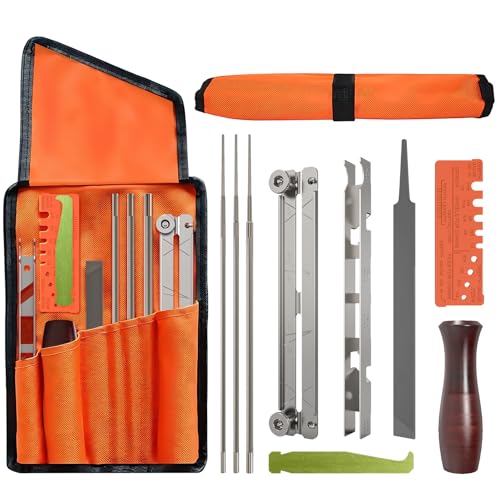 Buhobha 10-Piece Professional Chainsaw Sharpening Kit (afilador de motosierra) - Files in 5/32 3/16 7/32 Includes File Holder Depth Gauge Storage Case for Sharp Chainsaw Blades