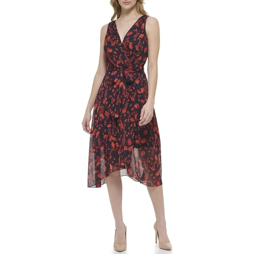 Image of Tommy Hilfiger Women's V-Neck Self Tie Midi Dress
