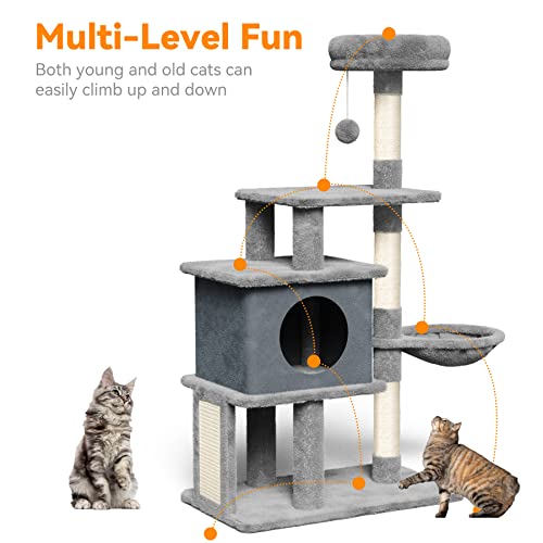 Hawsaiy Cat Tree Tower House Condo Scratching Furniture For Small Medium Cat Kitten With Hammock And Removable Condo 44” #TOP2