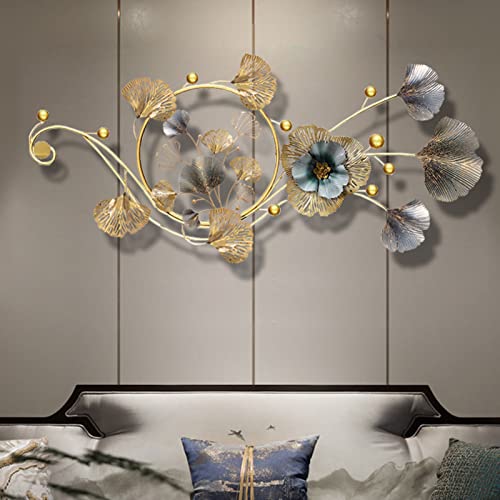 Ainydie 3D-Wandbild aus Metall, Handgemachte Ginkgo Blätter Wandschmuck Kunst Wandskulptur, Dekor Geschenk für Wohnzimmer Schlafzimmer Hintergrund Wandverzierungen,135x60cm Cover