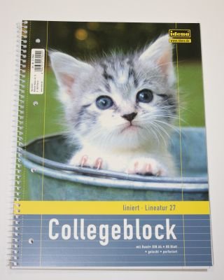 Collegeblock/DIN A4 Spirablock Kollegblock/liniert/mit Katzenmotiv