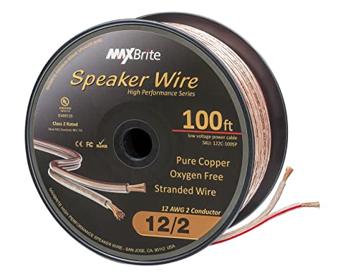 High Performance 12 Gauge Speaker Wire, Oxygen Free Pure Copper - Ul Listed Class 2 (100 Feet Spool) #TOP28