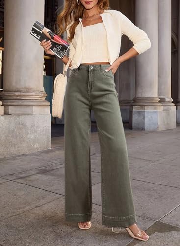 Image of Dokotoo Women's Casual High Waisted Jeans Stretch Wide Leg Loose Denim Pant