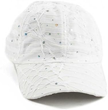 Glitter Sequin Sparkle Bling Game Baseball Cap Hat Sun Visor (White)