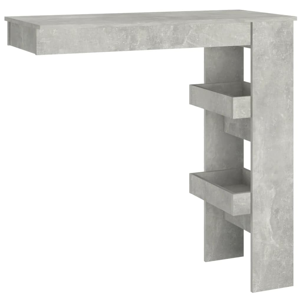 Ścienny stół barowy, szary betonowy, 102 x 45 x 103,5 cm, materiał drewnopochodny z 2 schowkami – stylowy stół dla gości i wytrzymały stół do salonu na napoje i akcesoria barowe