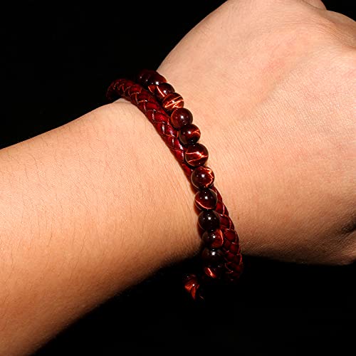 Maerzl Bracelet for Men Leather Stainless Steel Clasp Wrist Cuff Bangle (red, 8.46) - Image 4