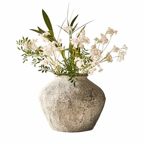 Loberon Vase Champs Antikgrau - Kunststein - Zimmer Deko für Trockenblumen & Blumen - Handgemachtes Antik-Finish - 30cm & ø36cm