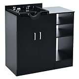 yoptote Shampoo Backwash Sink Station Washing Bowl and 3 Storage Shelves, 2 Doors& Desktop Platform, Salon Beauty Equipment for Hair Stylist Barbershop Tattoo Client Spa Massage, Black