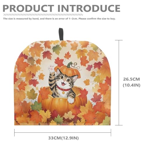 Image of Hudotybom Fall Maple Cat Tea Pot Cozies Thanksgiving Coffee Breakfast Warmer Teapot Dustproof Insulated Covers Tea Kettle Quilt for Kitchen