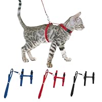Katzengeschirr mit Leine,3pcs Katzenleine mit Geschirr,Katzenausbruchsicher,Katzengeschirr mit Leine Ausbruchsicher (Blau + Schwarz + Rot)