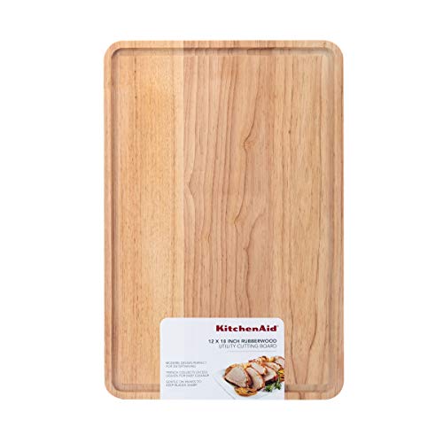 Kitchenaid Classic Rubberwood Cutting Board With Perimeter Trench, Extra-Large Reversible Chopping Board, 12-Inch X 18-Inch, Natural #TOP5