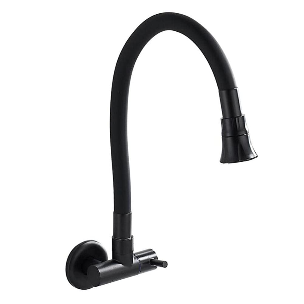 Robinet de cuisine mural noir rotatif au design minimaliste mat