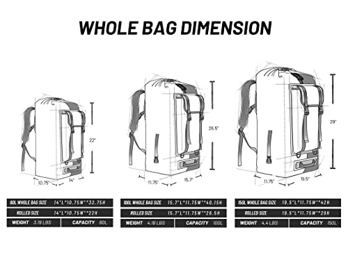 Mier Extra Large Waterproof Duffel Backpack Roll Top Duffle Bags For Men Women 60/100/150L Heavy Duty Dry Bag For Kayaking Boating Camping Gear Motorcycle Trips Hiking Travel Rafting, 60L, Black/Red #TOP6