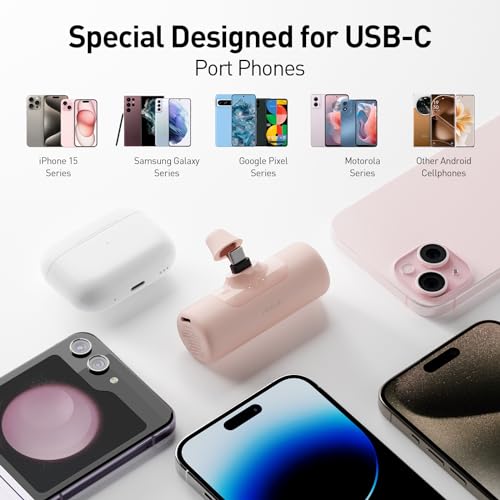 iWALK 4,500mAh Portable Charger for iPhone 15/16, Power Bank with Built-in USB C Connector, Pink
iWALK 4,500mAh Portable