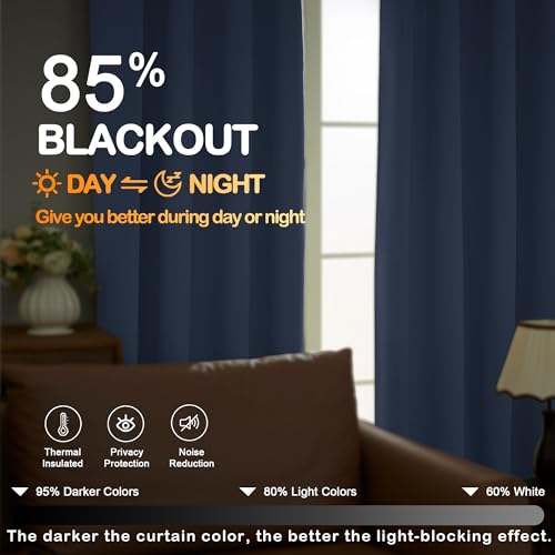 Image of Denim Blue Blackout Curtains for Bedroom 90 Inches Long 2 Panels, Thermal Insulated Soft Fabric Solid Privacy Curtains for Living Room, Rod Pocket Modern Window Treatments, 2x40Wx90L Inches