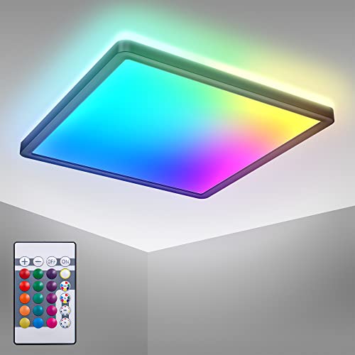 B.K.Licht - LED Deckenlampe mit indirektem Licht, Fernbedienung, buntes RGB+W Licht, LED Panel, Deckenleuchte, Lampe, Wohnzimmerlampe, Schlafzimmerlampe, Küchenlampe, 29x29x3 cm, Schwarz B.K.Licht - LED Deckenlampe mit indirektem Licht, Fernbedienung, buntes RGB+W Licht, LED Panel, Deckenleuchte, Lampe, Wohnzimmerlampe, Schlafzimmerlampe, Küchenlampe, 29x29x3 cm, Schwarz
