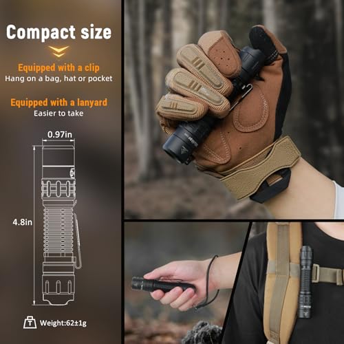 Image of Wurkkos TD02 Led Tactical Flashlight, Super Bright Pocket Flashlights Rechargeable, 2000 High Lumens Flashlight EDC Flash Light with Type C Charging Port Tail Switch for Outdoor and Indoor Activities