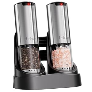 Electric Rechargeable Salt and Pepper Grinder Set,Automatic Pepper Mill Grinder with USB C Charging Dock,Upgraded 95ml Large Capacity,Adjustable Coarseness,LED Light,Stainless Steel