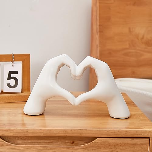 OTARTU Golden Gesture Heart Decoration, Modern Love Statue Finger, Abstract Art Sculpture Home Wedding Decoration (White) - Thumbnail 4