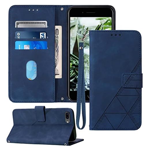 Moment Dextrad for iPhone 7/8 Plus Case Wallet, 6/6S Plus Case, Card Holder Slots Wrist Strap TPU Interior Protective, Stand PU Leather Folio Flip Cover (Blue)