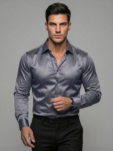 Image of Diverse Men's Satin Casual Shirt | Premium Solid Poly Satin | Wrinkle-Free, Full Sleeve Regular Fit Office, Business Wear