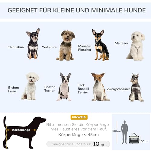 PawHut Hundebox faltbar Hundetransportbox 70 x 51 x 50 cm Transportbox mit Handgriff, Tasche Transporttasche Hundetasche für kleine Hunde Grau