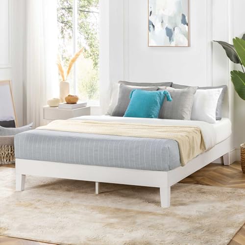 Mellow Naturalista Grand 12 Inch Solid Wood Platform Bed with Wooden Slats, Easy Assembly, Twin, White