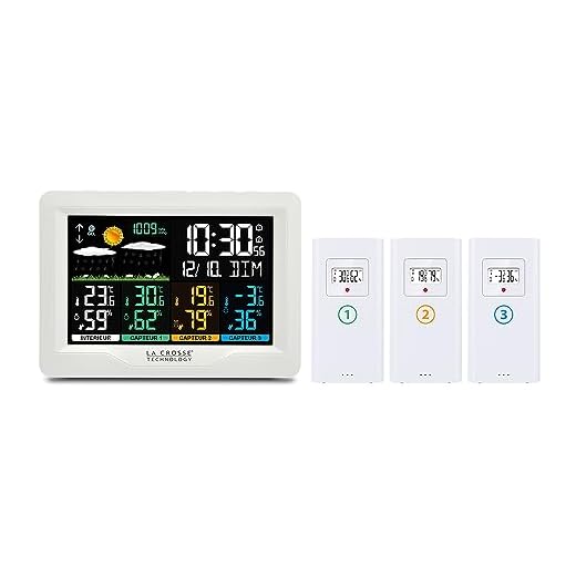 La Crosse Technology - WS6204 Station Météo Radio-Pilotée avec 3 capteurs thermo/hygro - Blanc… (Noir, Blanc)