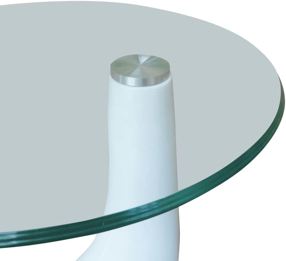 Set of 2 Modern Coffee Tables with Round Glass Top, 21.7" Tall Round Side End Couch Table Decor for Living Room, Sitting Room, High Gloss White