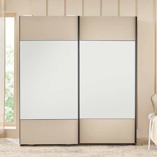 Image of Home Centre | Tiffany 2-Door Sliding Wardrobe with Mirror- Grey | Full Length Mirror for Home | Engineered Wood | Grey | 1 Year Warranty