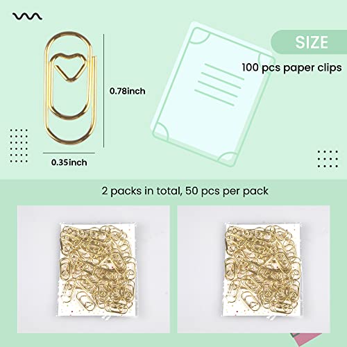Iuaszz 100 Pieces Cute Paper Clips Love Heart Shape Small Paperclips Funny Bookmark Marking Clips For Office School Wedding Party Invitation Valentine Decoration, 0.8In (Gold) #TOP2