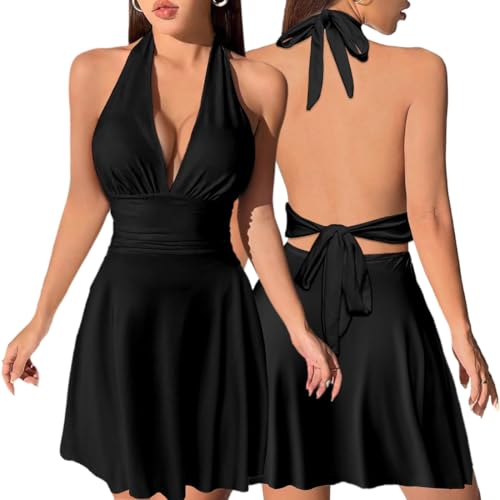 Hanaoops Vestito Donna Sexy Mini Abito Senza Maniche Aderente Vestito