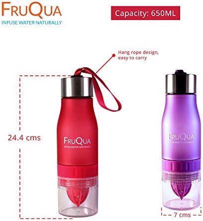 FruQua Fruit Infuser Water Bottle in Vibrant 8 Colours, BPA Free, 650ML for Drinking with FREE Fruit Infused Recipe eBOOK, Leak Proof, made with TRITAN material. (Light Green)