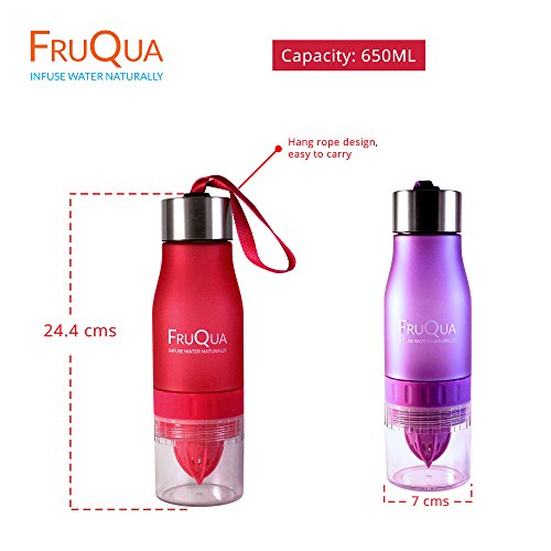 FruQua Fruit Infuser Water Bottle in Vibrant 8 Colours, BPA Free, 650ML for Drinking with FREE Fruit Infused Recipe eBOOK, Leak Proof, made with TRITAN material. (Light Green)