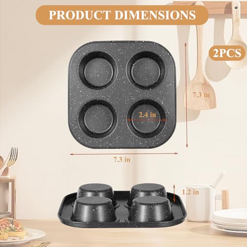 Walooza 4 Cup Muffin Pan 2 Pack, Nonstick Mini Muffin Tin for Air Fryer, 1.18In Deep Cupcake Baking Pan for Frittatas, Tarts, Brownies - Thumbnail 2