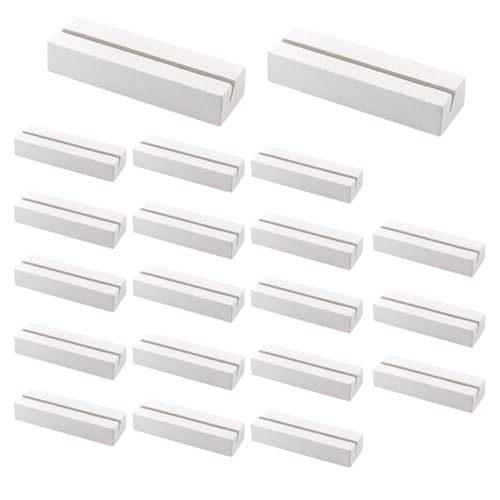 ZJIVQO 20pcs Wood Place Card Holder, Reusable Table Number Stand, Sign Holders for Wedding, Party, Shop (White)