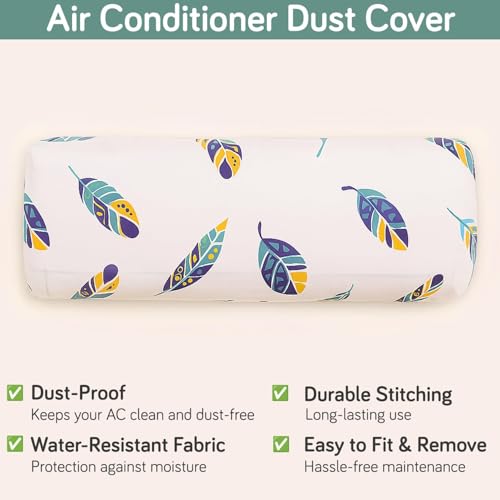 Image of HOKIPO Air Conditioner Cover for 2 Ton Split AC | Fits AC Units upto Size 110x33x31 cm | Dustproof, Waterproof & Washable Indoor Unit Cover | Boho Feathers (NEW-D5-AR5874)