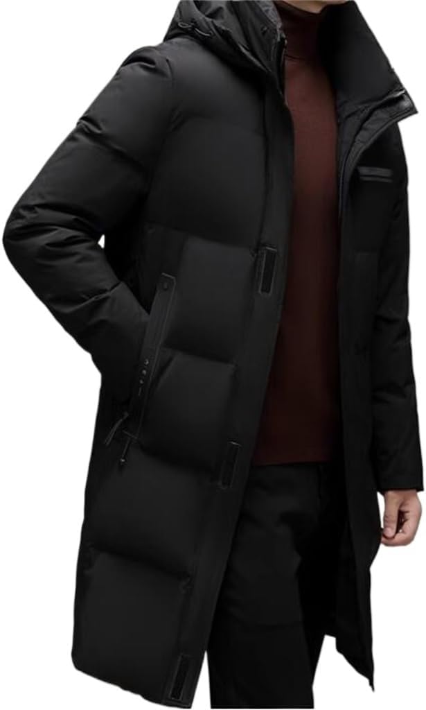 Warm hooded coat white duck down jacket men's thin long over the knee thickened in winter