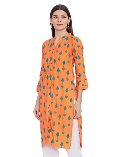 Image of ALC Creations Women's Cotton Straight Kurti(ALC9016ORNG Orange XXL)