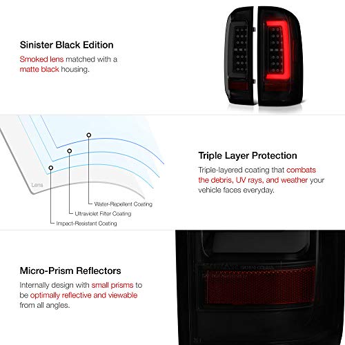 Vipmotoz [For 2015-2022 Chevy Colorado Pickup Truck] Black Smoke Premium Oled Neon Tube Full-Led Tail Light Lamp Assembly, Driver & Passenger Side #TOP4