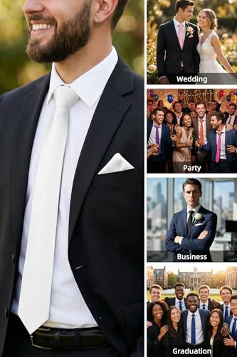 Image of HISDERN Mens Ties Solid Color Ties for Men Formal Necktie with Pocket Square Set Satin Silk Neck Tie Handkerchiefs Set