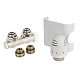  Ventil-Armaturen Set Multiblock Universal für Heizkörper Badheizkörper mit Mittelanschluss inkl. Thermostatkopf (Eck (Rohre aus der Wand), Weiß)